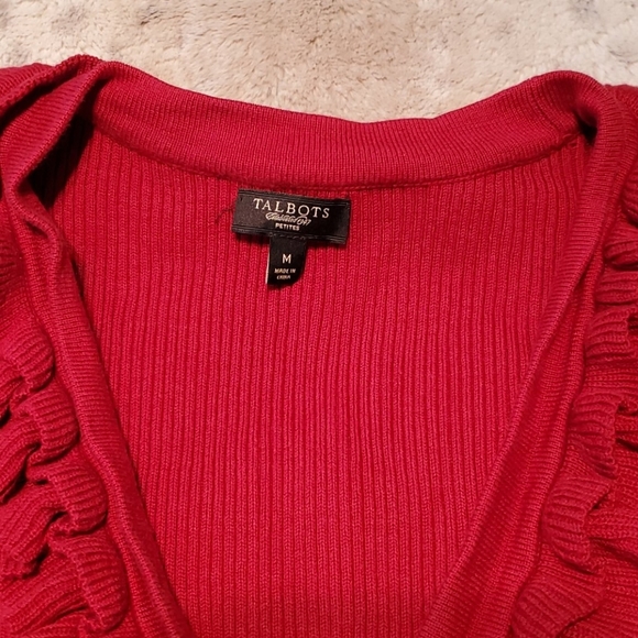 Talbots Petites Red VNeck Ruffle Front Button Up Cardigan Size MP Bust 32 Inches - Picture 3 of 5